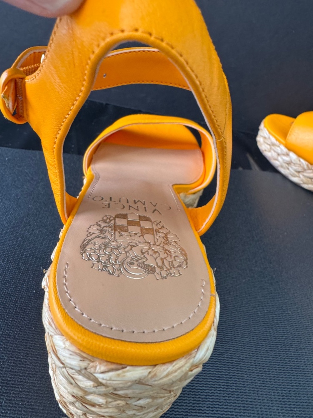 Vince Camuto Orange Leather Espadrille Sandals Ankle Strap Size 6 NWOB - Picture 11 of 16